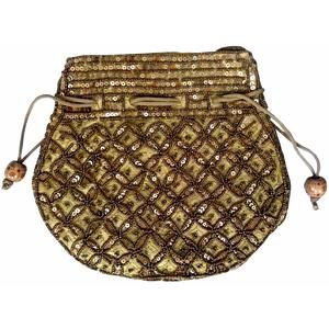 Potli Bag Drawstring Purse Gold Thread Sequin Embroidery, Golden 10674 UwU